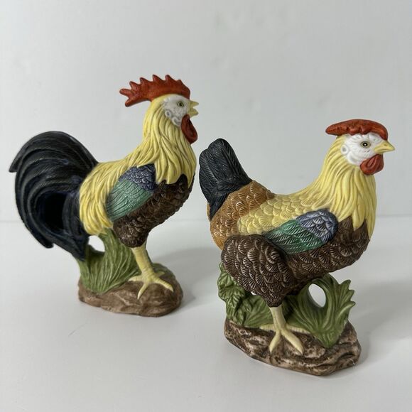Vtg Lefton China Hand Painted Rooster Hen Figurines 11304 Farm Country Chickens - Picture 2 of 11